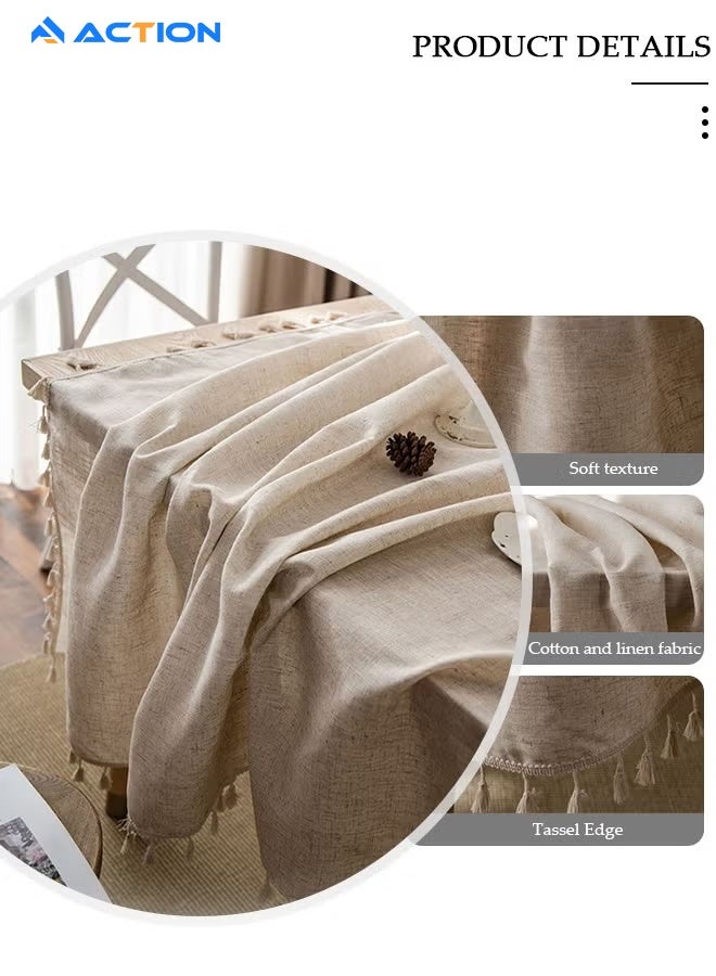 ACTION Tablecloths For Rectangle Tables, Cotton Linen Table Cloth Waterproof Tablecloth Wrinkle Dining Tables Cover, Soft Fabric Table Cloths With Tassels, 140*180cm - Image 3